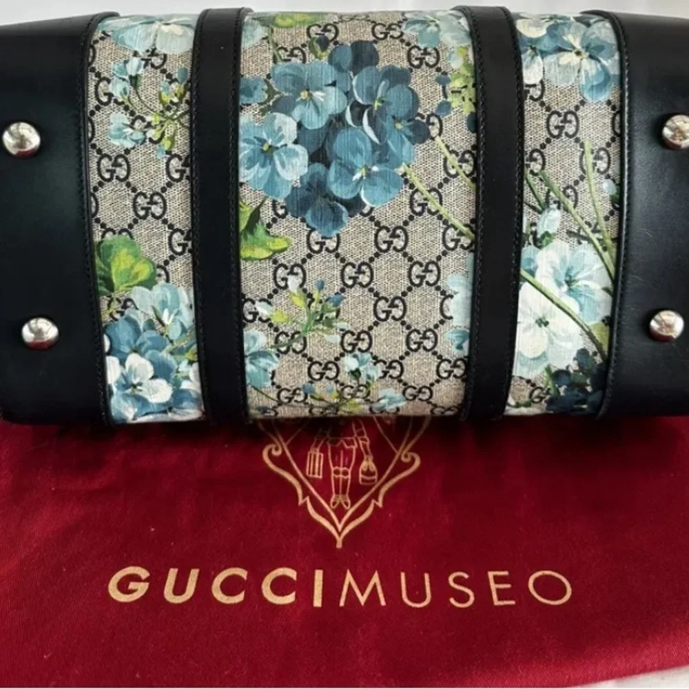 Gucci RARE! Supreme GG Large Signature Blue Blooms on Monogram Boston Satchel